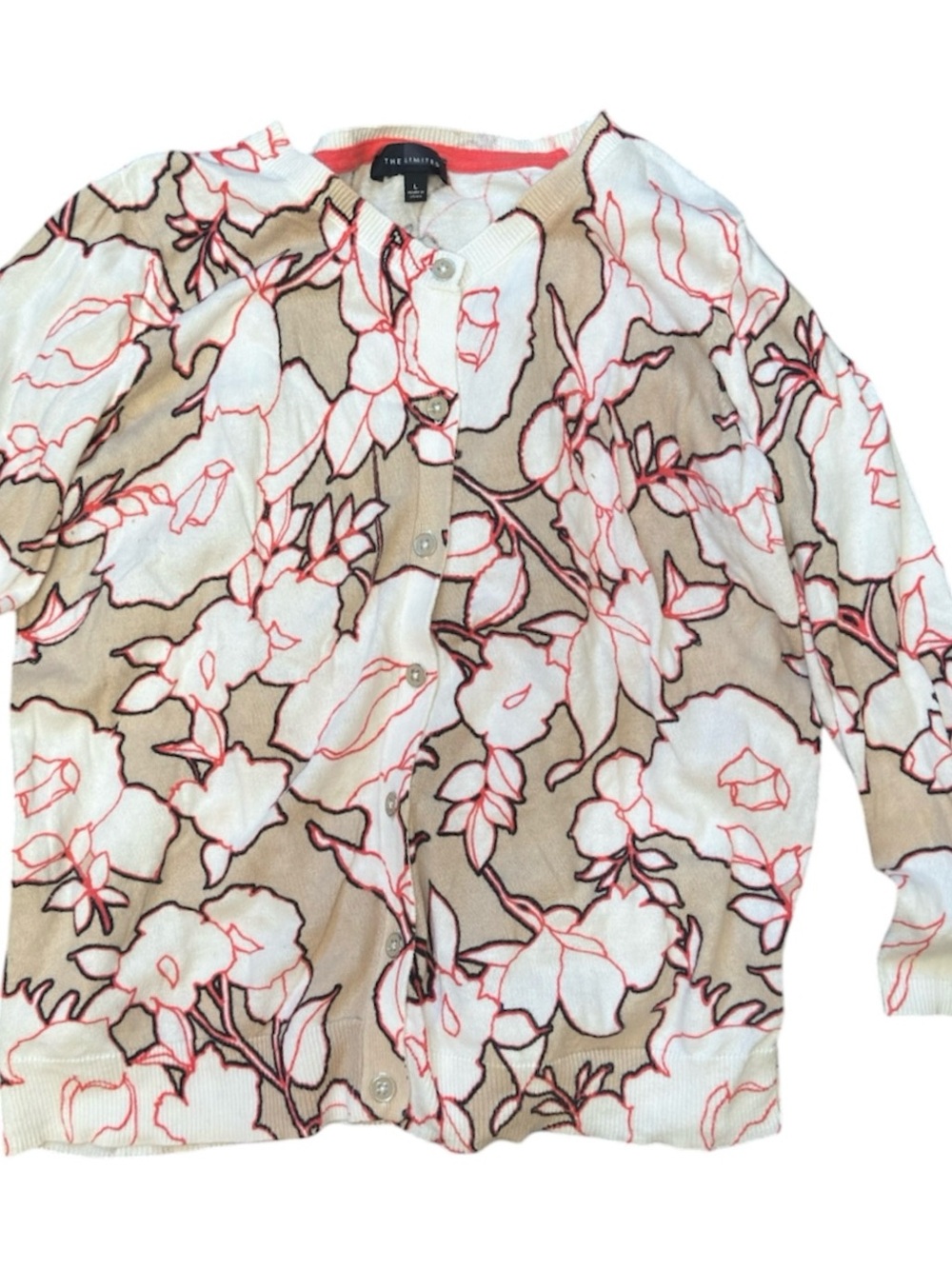 The Limited Floral Cardigan Sweater in White, Tan, Pink